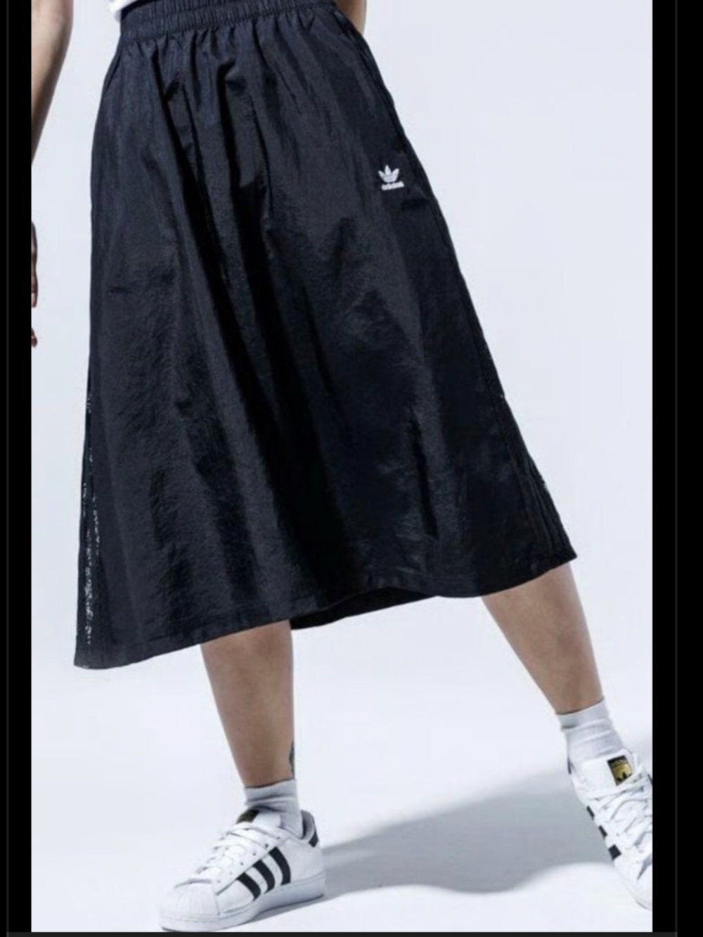 adidas Originals side lace Black Midi Sports Skirt Elastic Waistband XL pockets